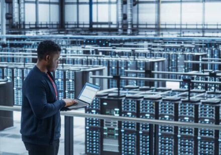 Data Center Engineer Using Laptop Computer crypto mining